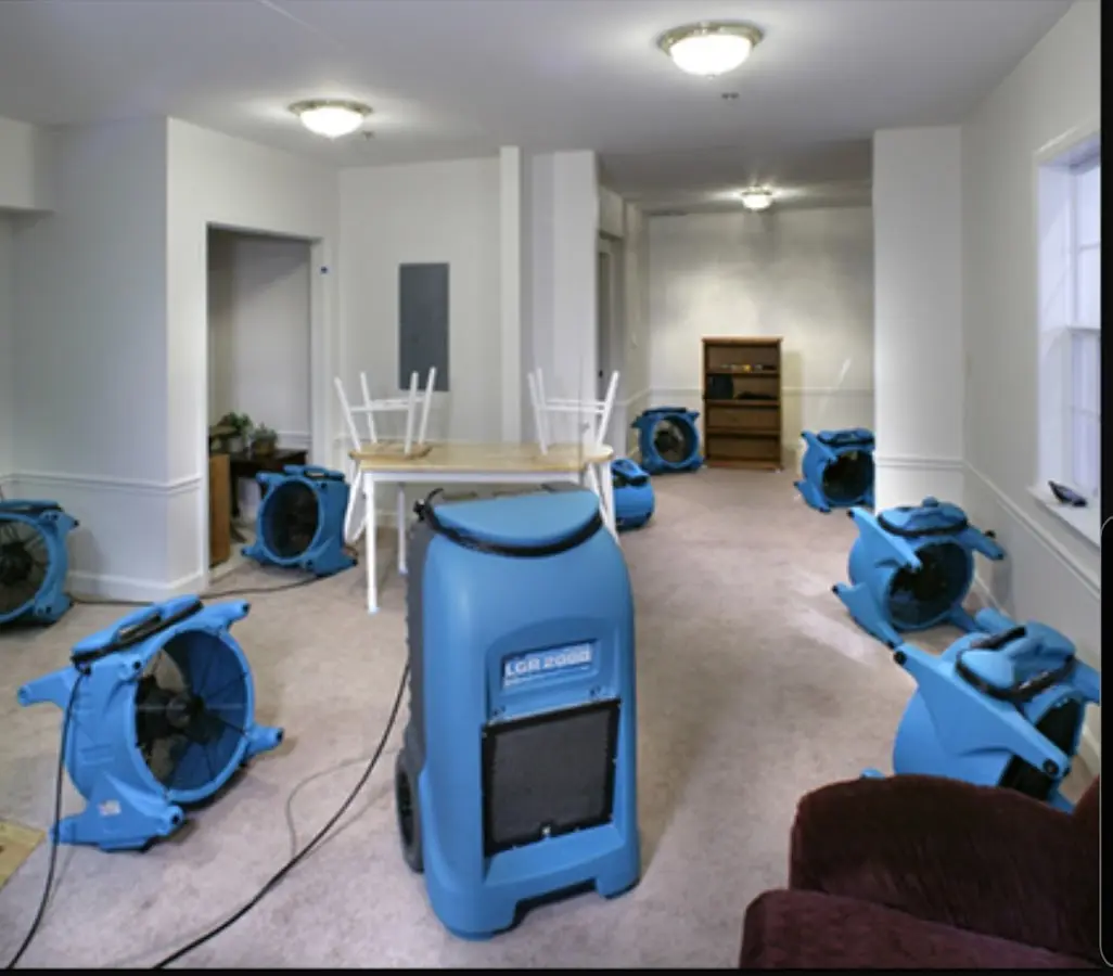 Air movers and dehumidifier setup for Water Extraction & Removal in Portage