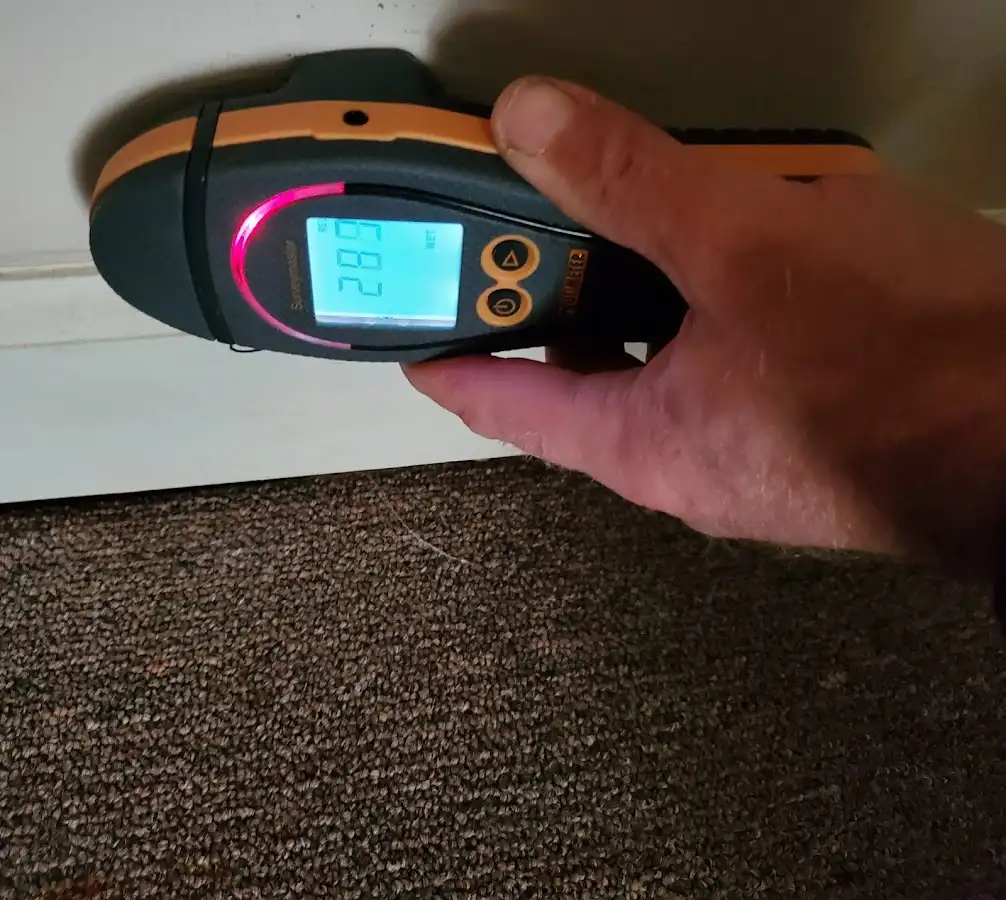 Moisture detection at baseboard during Mold Inspection & Testing in Portage